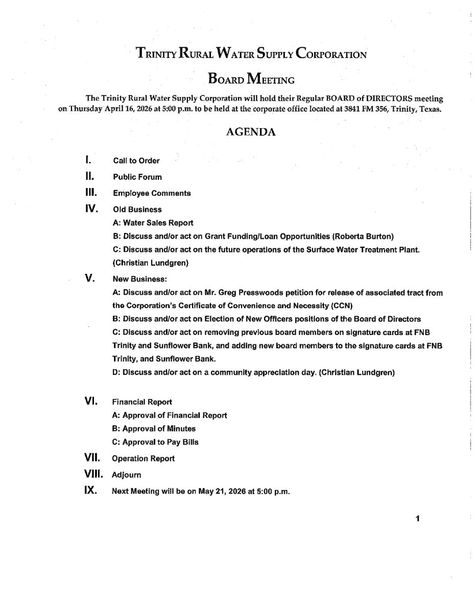 April Board Meeting Agenda 4.16.26