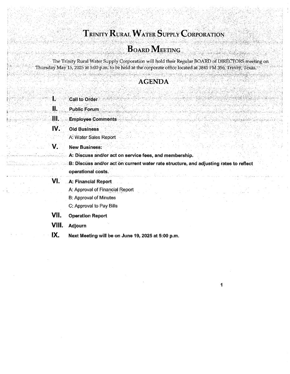 May 2025 Board Meeting Agenda