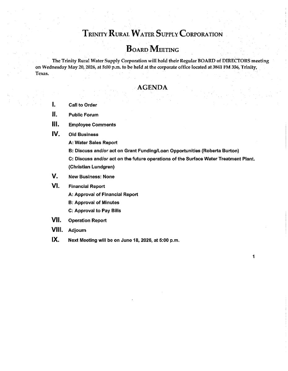Board Meeting Agenda 5.20.26