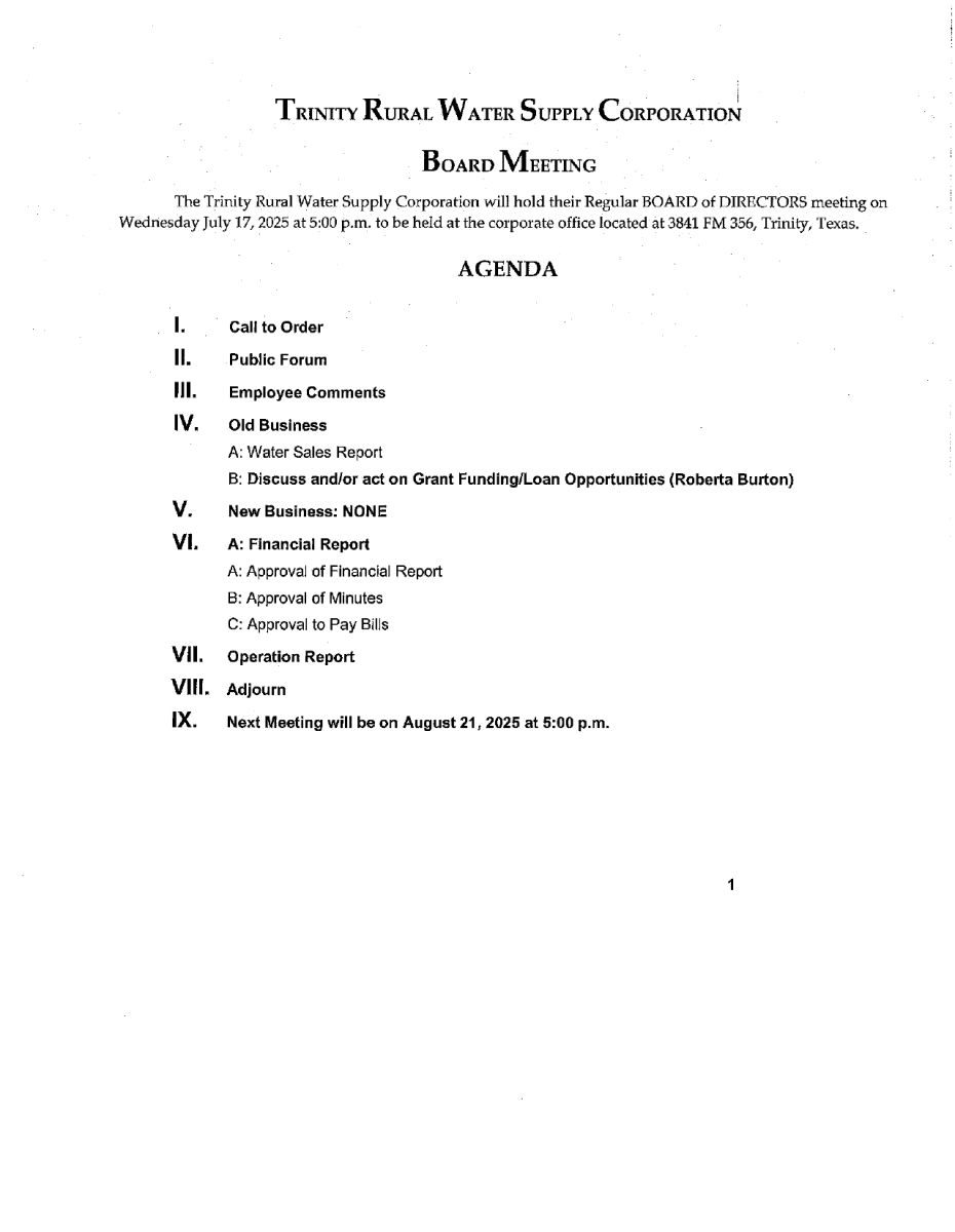 July Board Meeting Agenda 