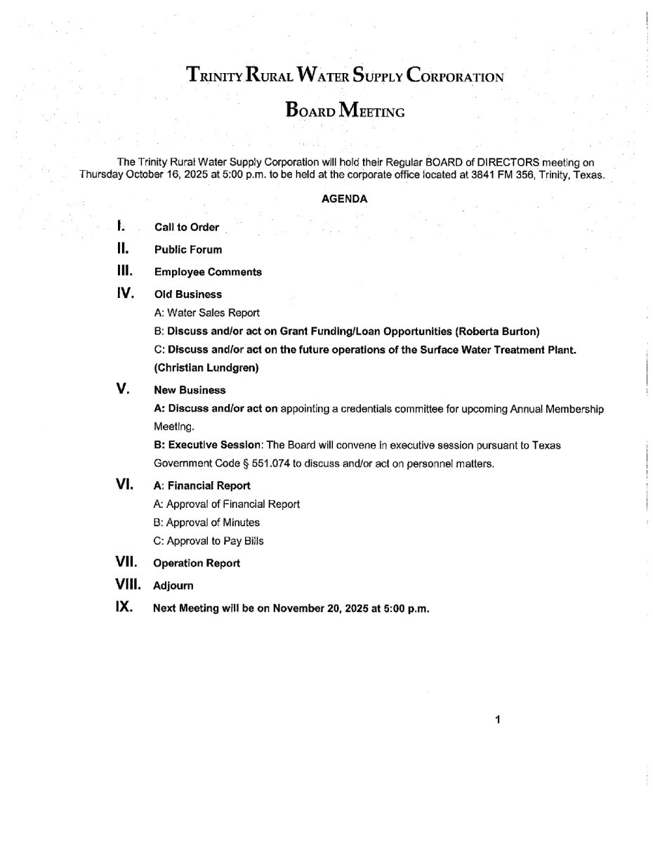 October 2025 Meeting Agenda